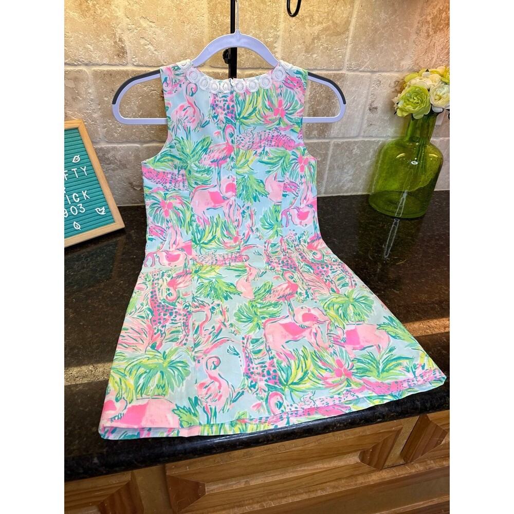 Lilly Pulitzer Girls Mini Lottie Dress One in a Chameleon 12 Tropical Flamingo - Picture 10 of 11